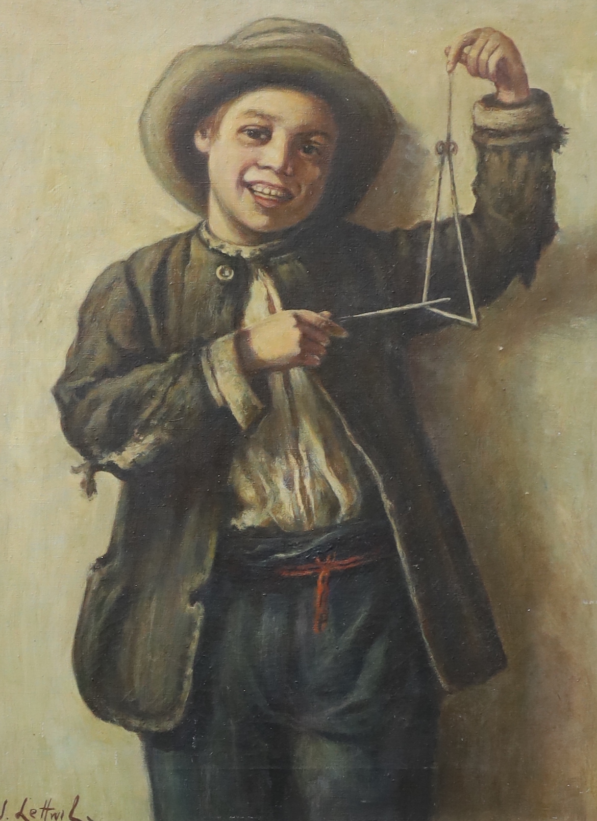 Jeremy Lettwill (1912-) Boy playing a triangle 50 x 40cm